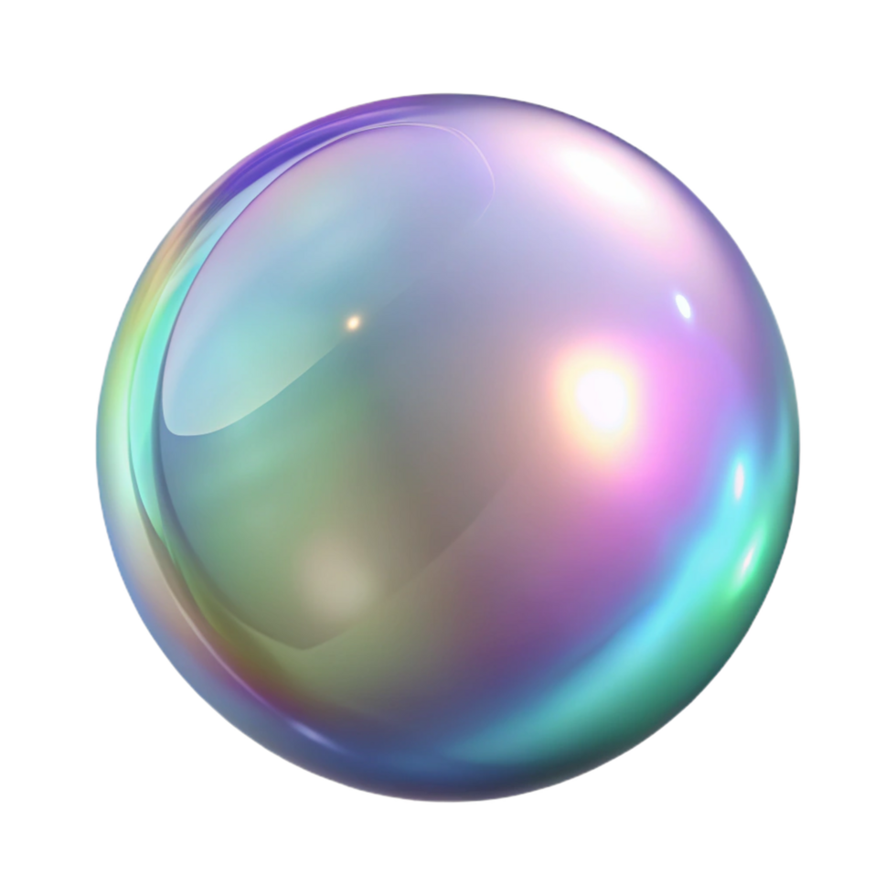 stunning contemporary A single, translucent bubble with iridescent sheen, detailed png