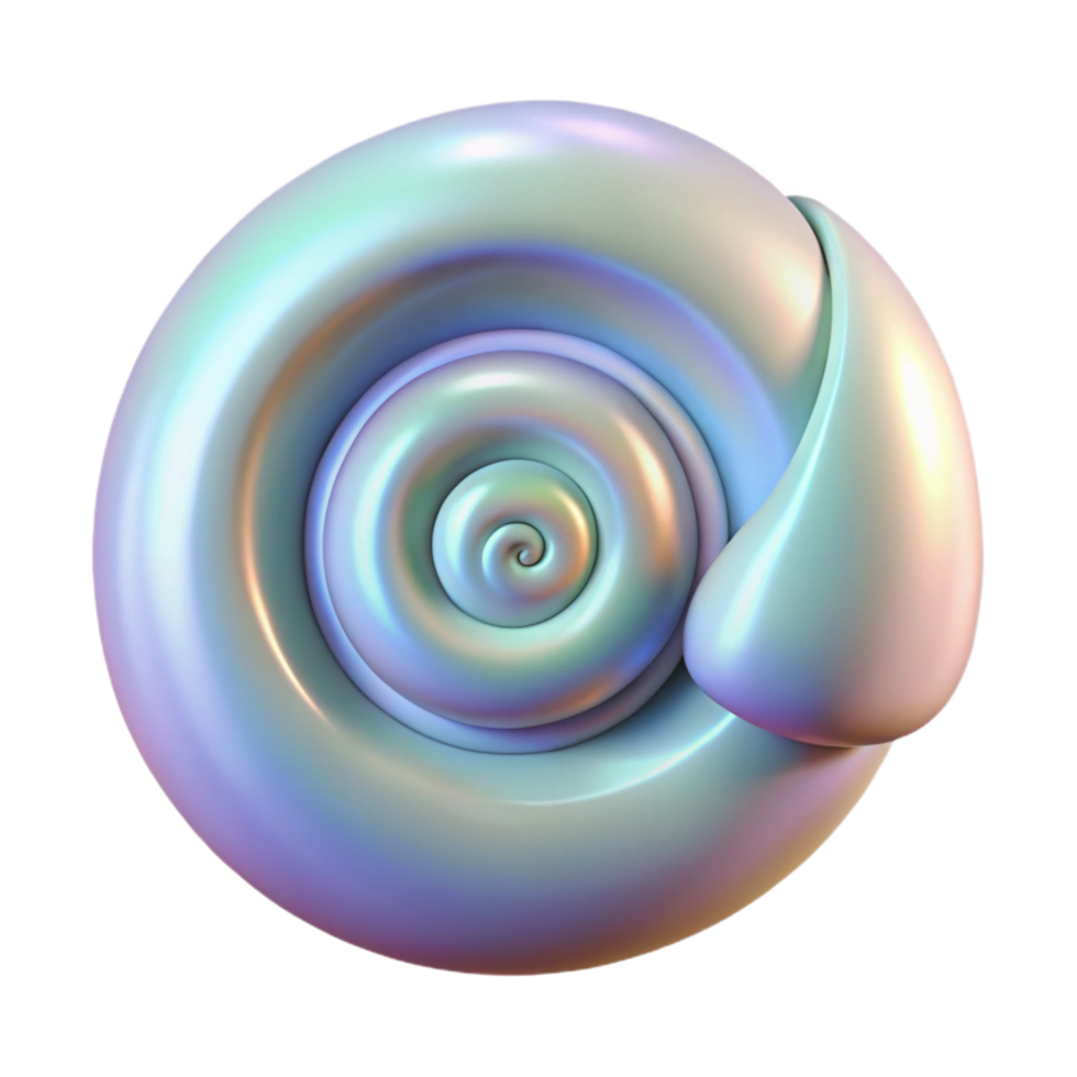 magnificent minimalist A single, perfect spiral shell with pearlescent texture, professional png