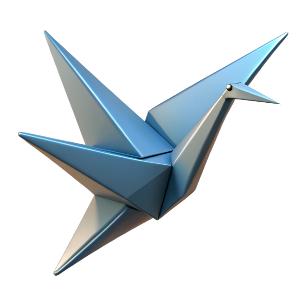 dramatic abstract A single, unfolding origami crane mid-flight, 4K png