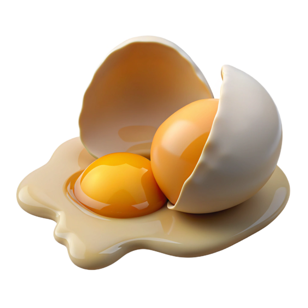 wonderful modern A single, cracked egg with golden yolk spilling out, high quality png