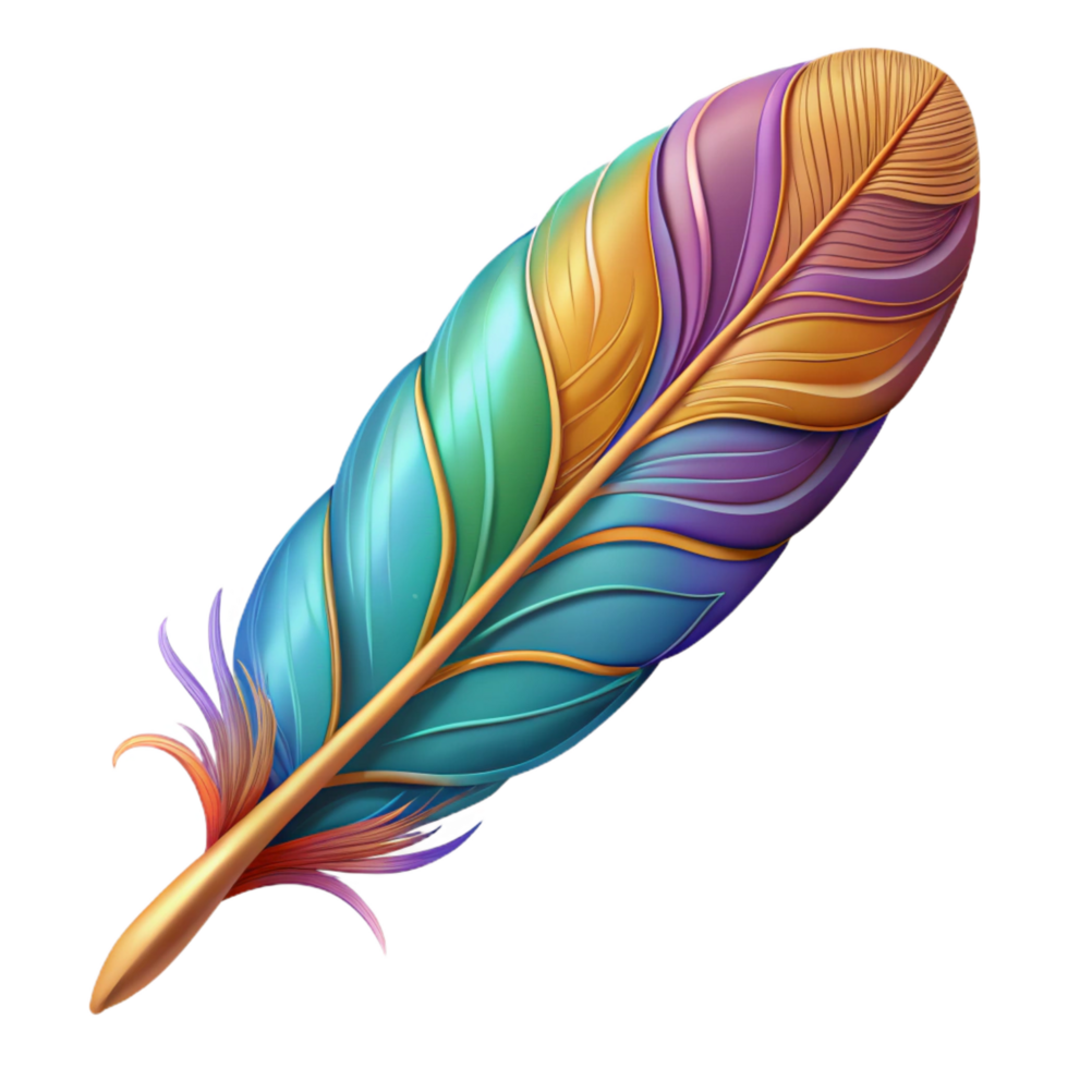 wonderful traditional A single, stylized feather with intricate, colorful patterns, detailed png