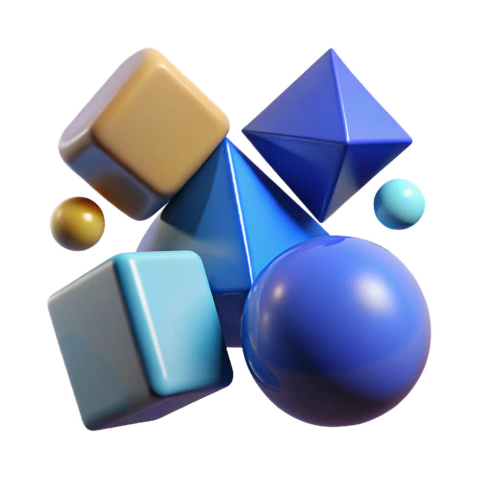 dramatic rustic A group of levitating, geometric shapes, high resolution png