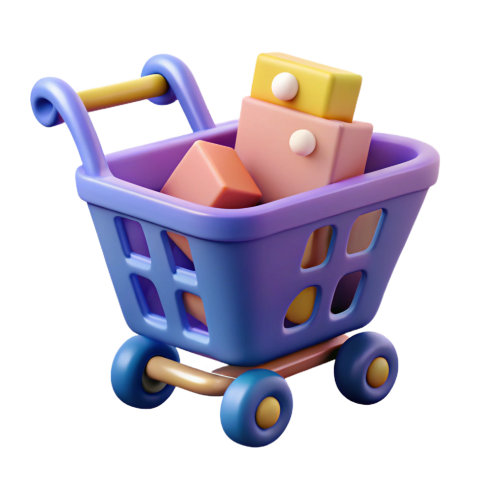 stunning contemporary A single, stylized shopping cart with abstract contents, professional png