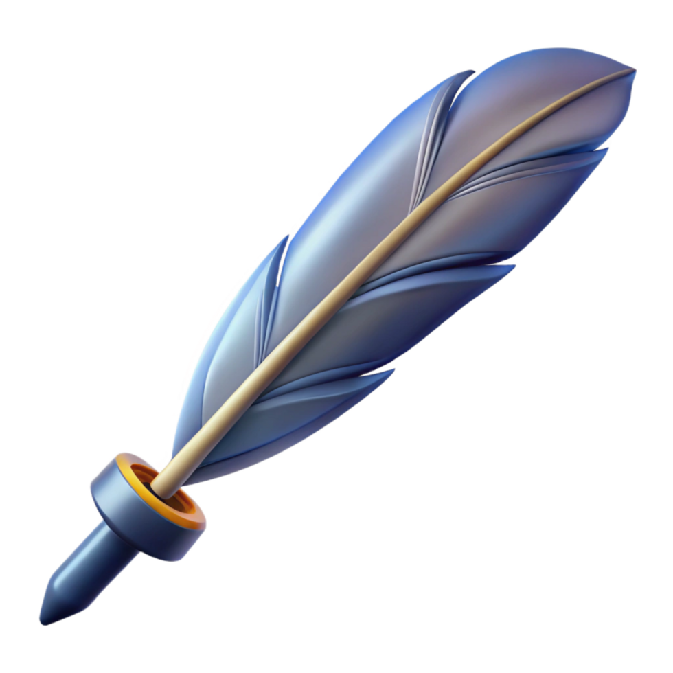 vibrant artistic A single, stylized feather pen with intricate nib, high resolution png