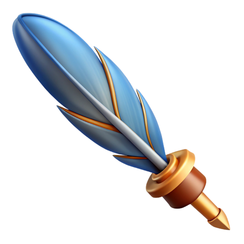 extraordinary creative A single, stylized feather pen with intricate nib, 4K png
