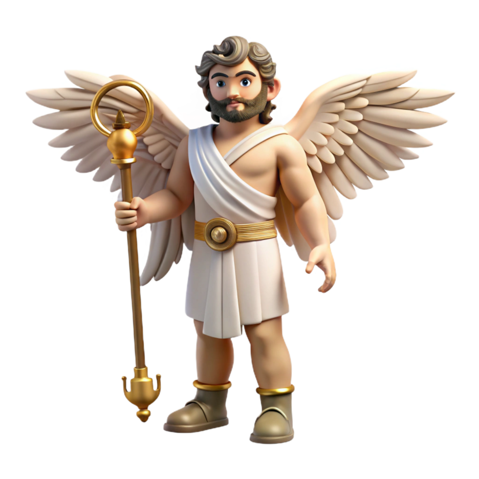 extraordinary artistic Hermes, Messenger God, holding caduceus, winged sandals, professional png
