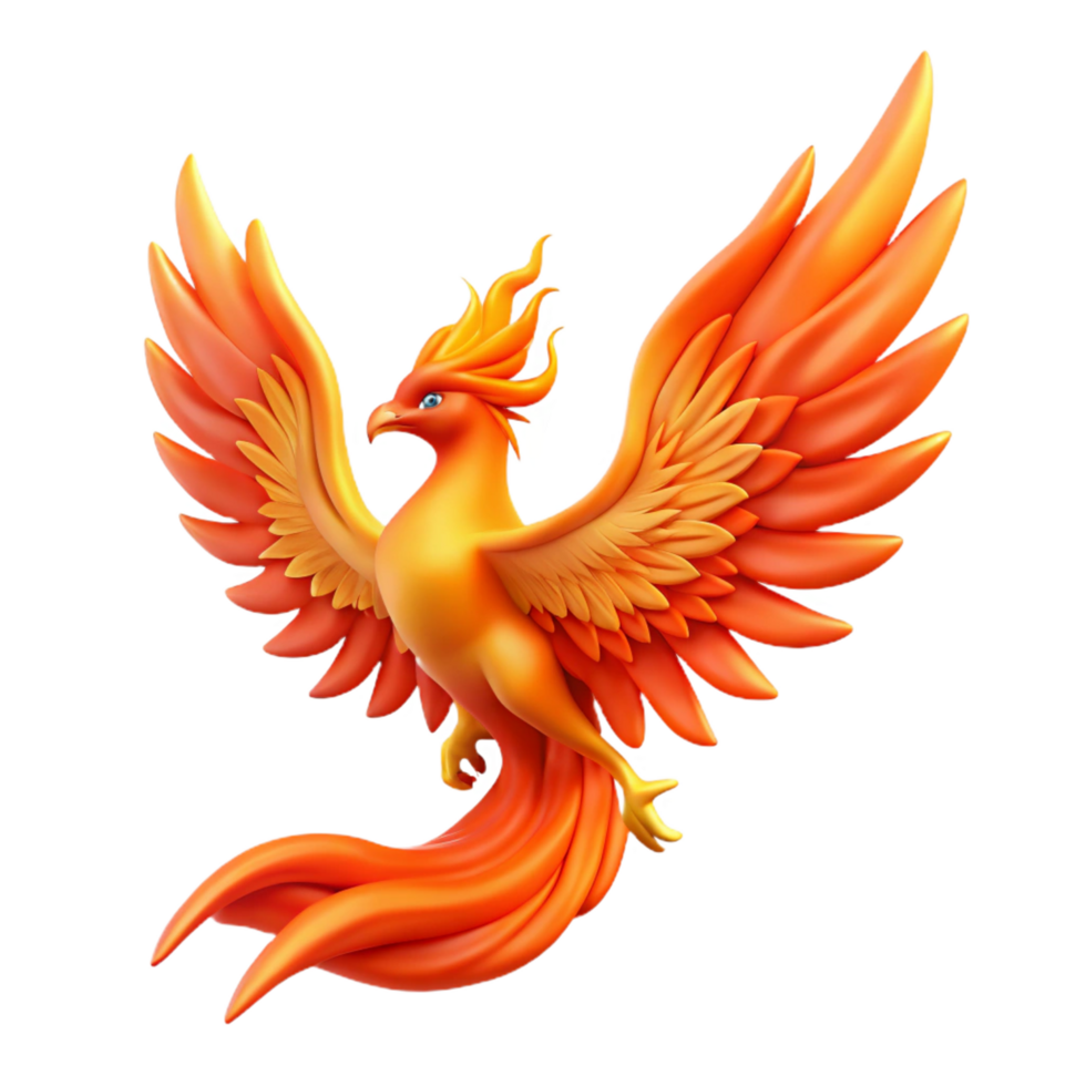 serene traditional Phoenix, firebird, rising from flames, vibrant plumage, premium png
