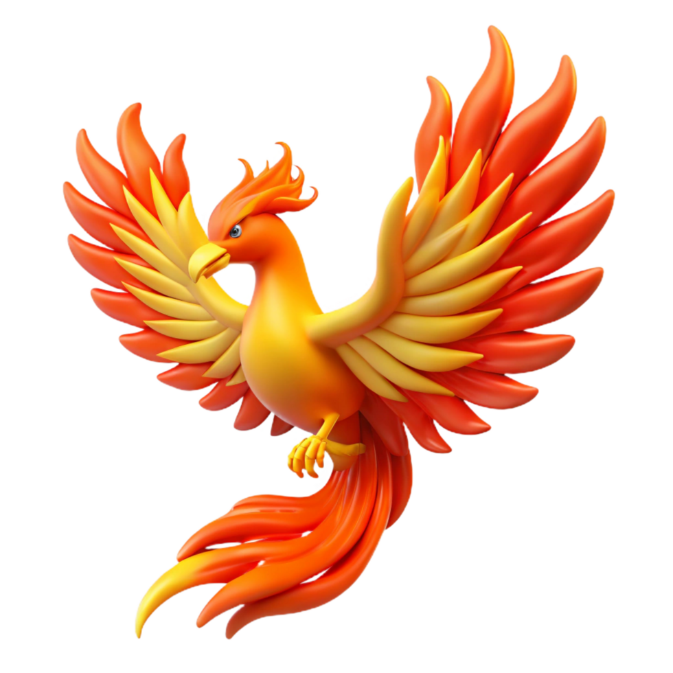 dramatic modern Phoenix, firebird, rising from flames, vibrant plumage, 4K png