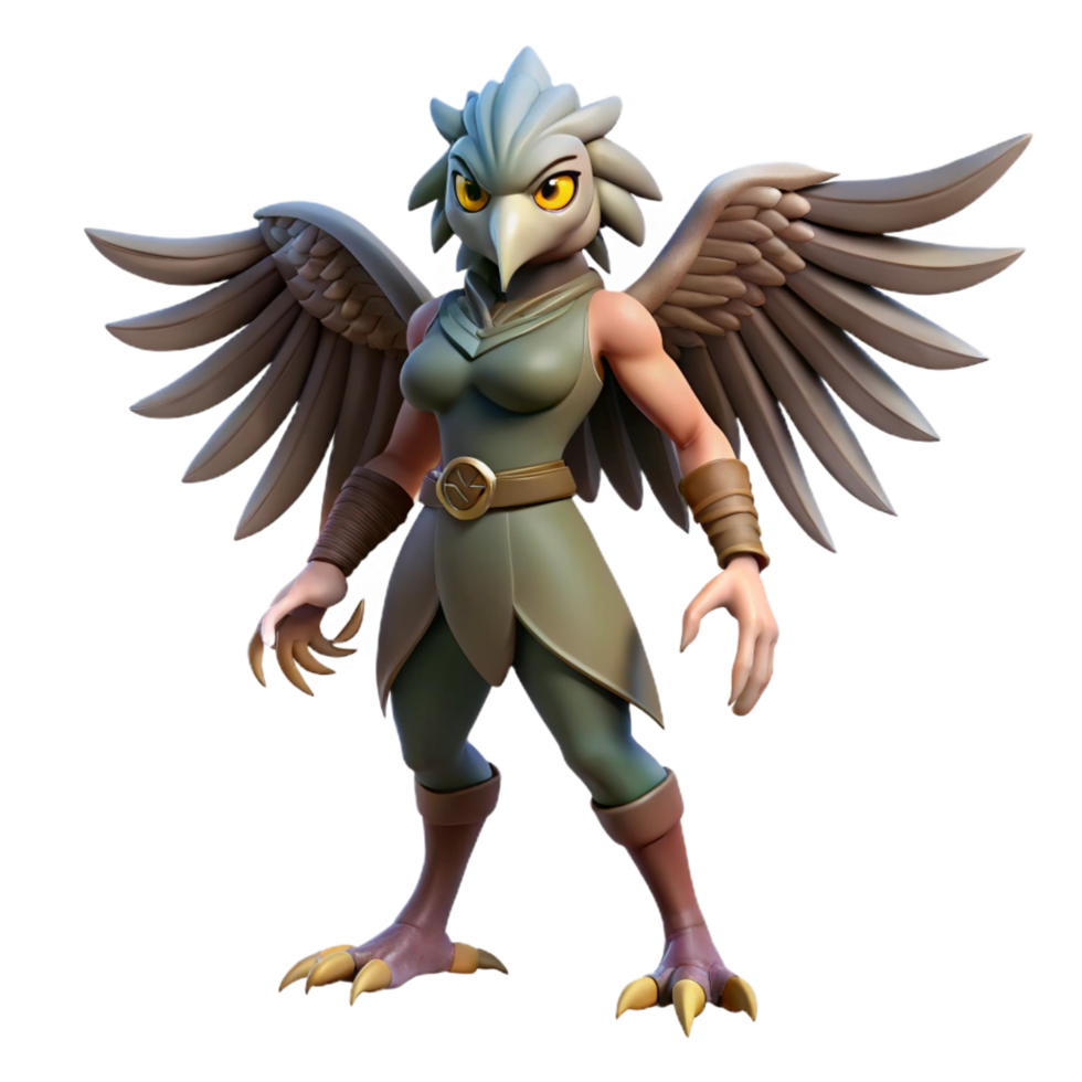 vibrant vintage Harpy, bird-woman hybrid, sharp claws detailed png