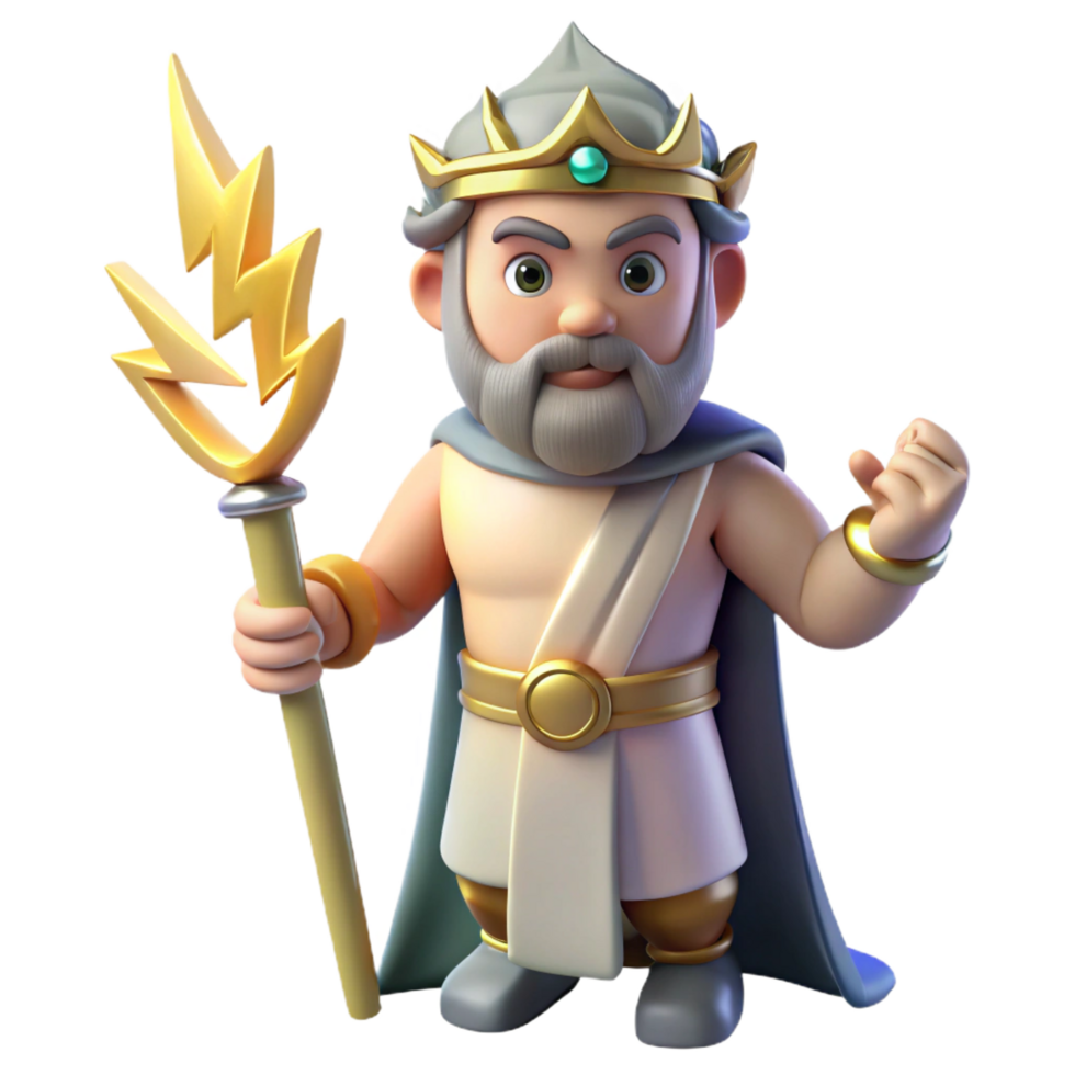 dramatic rustic Zeus, king of the gods, holding a lightning bolt authentic png