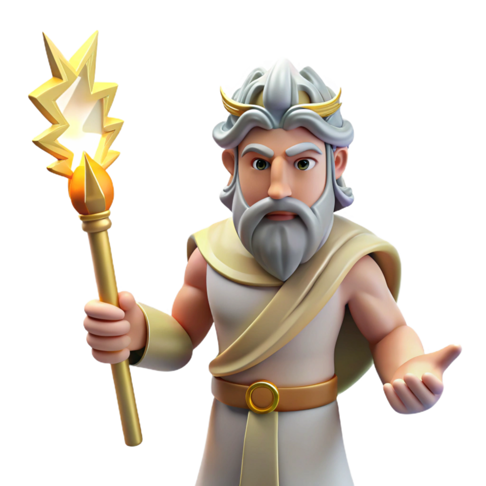 wonderful minimalist Zeus, king of the gods, holding a lightning bolt original png