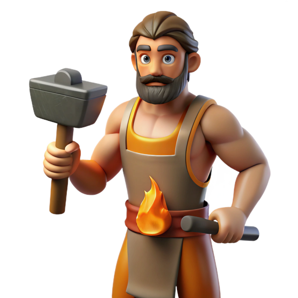 dramatic minimalist Hephaestus, Greek god of the forge, with a hammer high resolution png