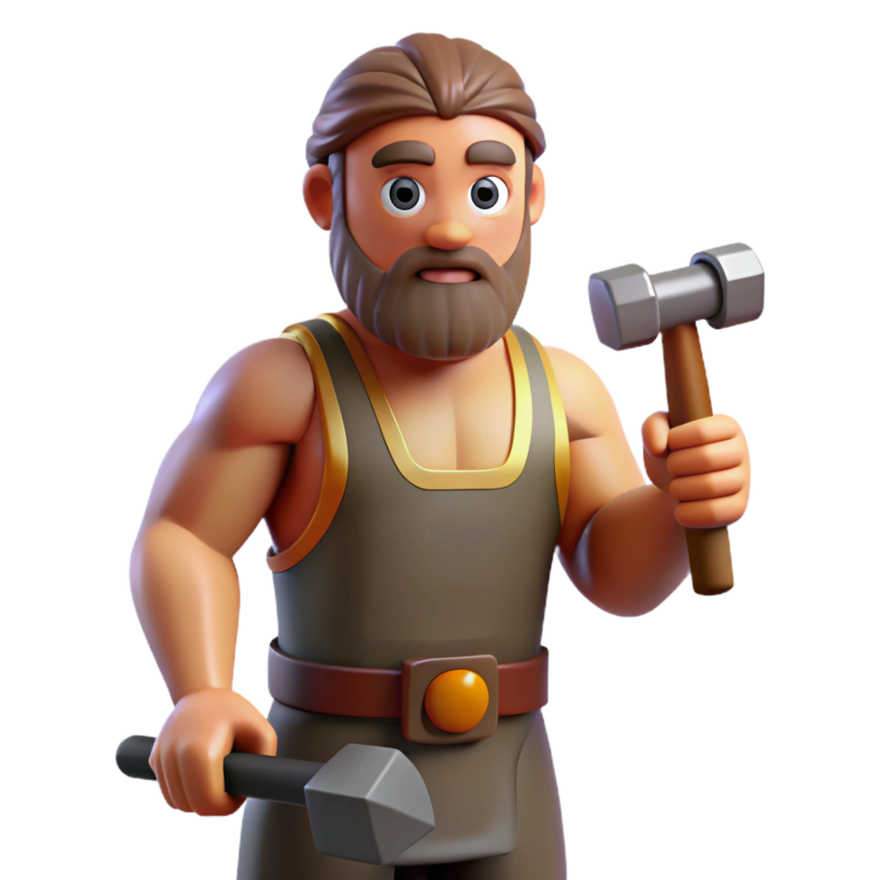 magnificent artistic Hephaestus, Greek god of the forge, with a hammer original png