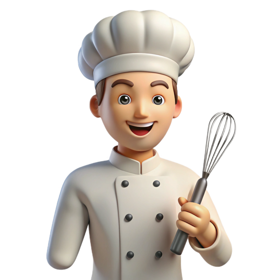 extraordinary artistic Chef, holding whisk, smiling confidently, 4K png