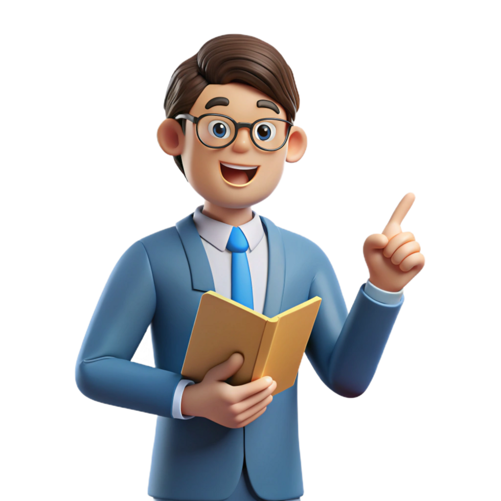 impressive rustic Teacher, pointing to book, engaging expression, detailed png