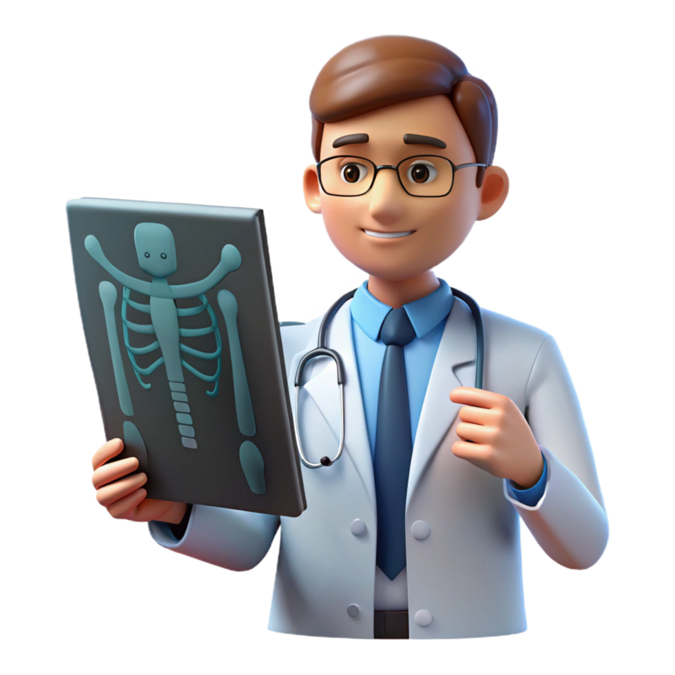 elegant minimalist Doctor, examining x-ray, concerned look, detailed png