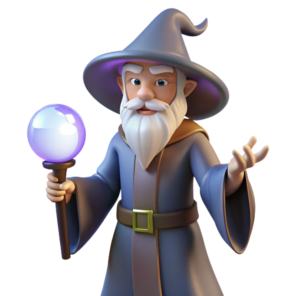 serene modern A wise old wizard, holding a glowing orb exclusive png