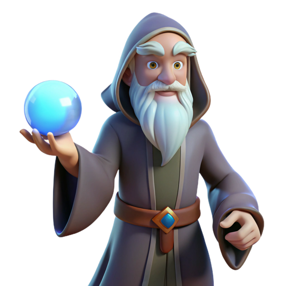 impressive contemporary A wise old wizard, holding a glowing orb high resolution png