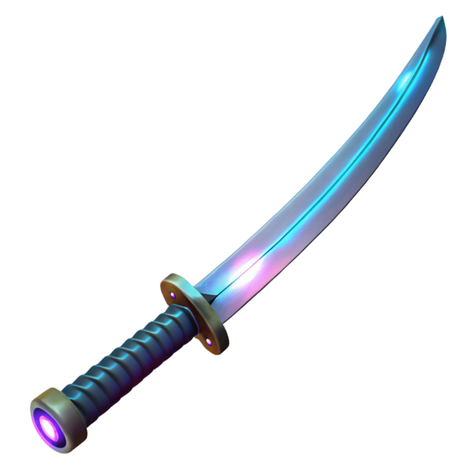 dramatic contemporary Cyberpunk katana with glowing blade and intricate hilt exclusive png