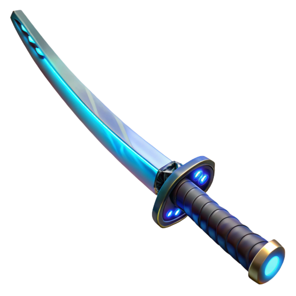 dramatic vintage Cyberpunk katana with glowing blade and intricate hilt genuine png