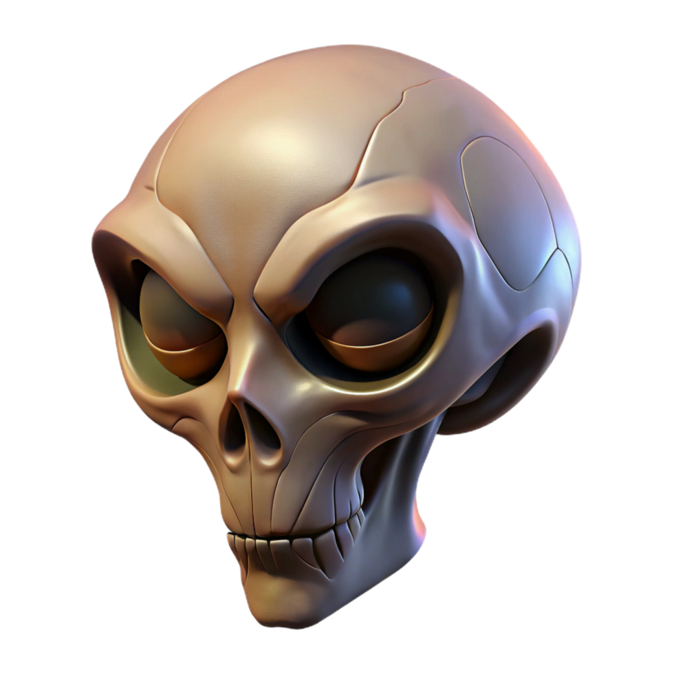elegant modern Alien skull with elongated cranium and bony protrusions 4K png