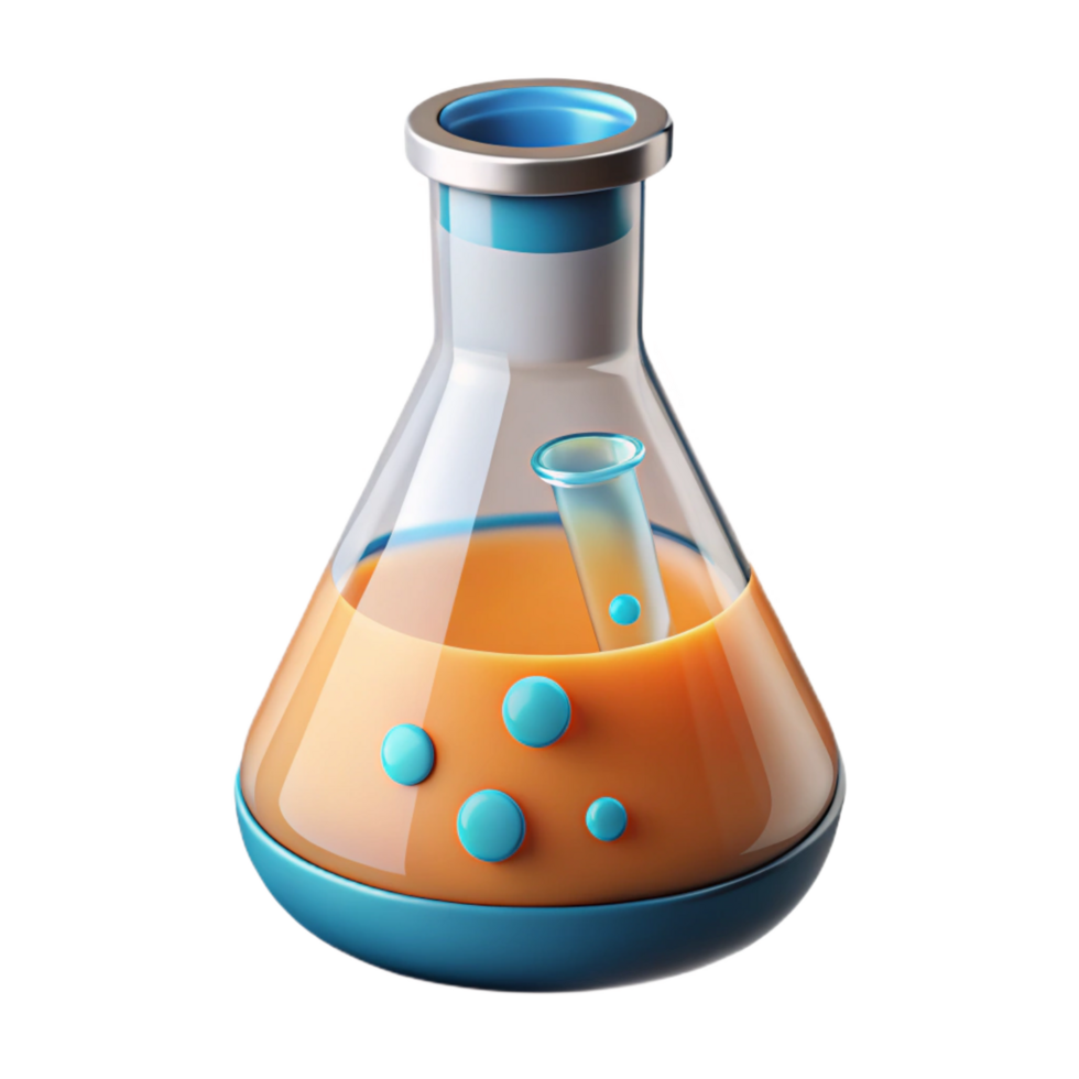 dramatic classic Advanced laboratory beaker with bubbling liquid and digital readout 4K png