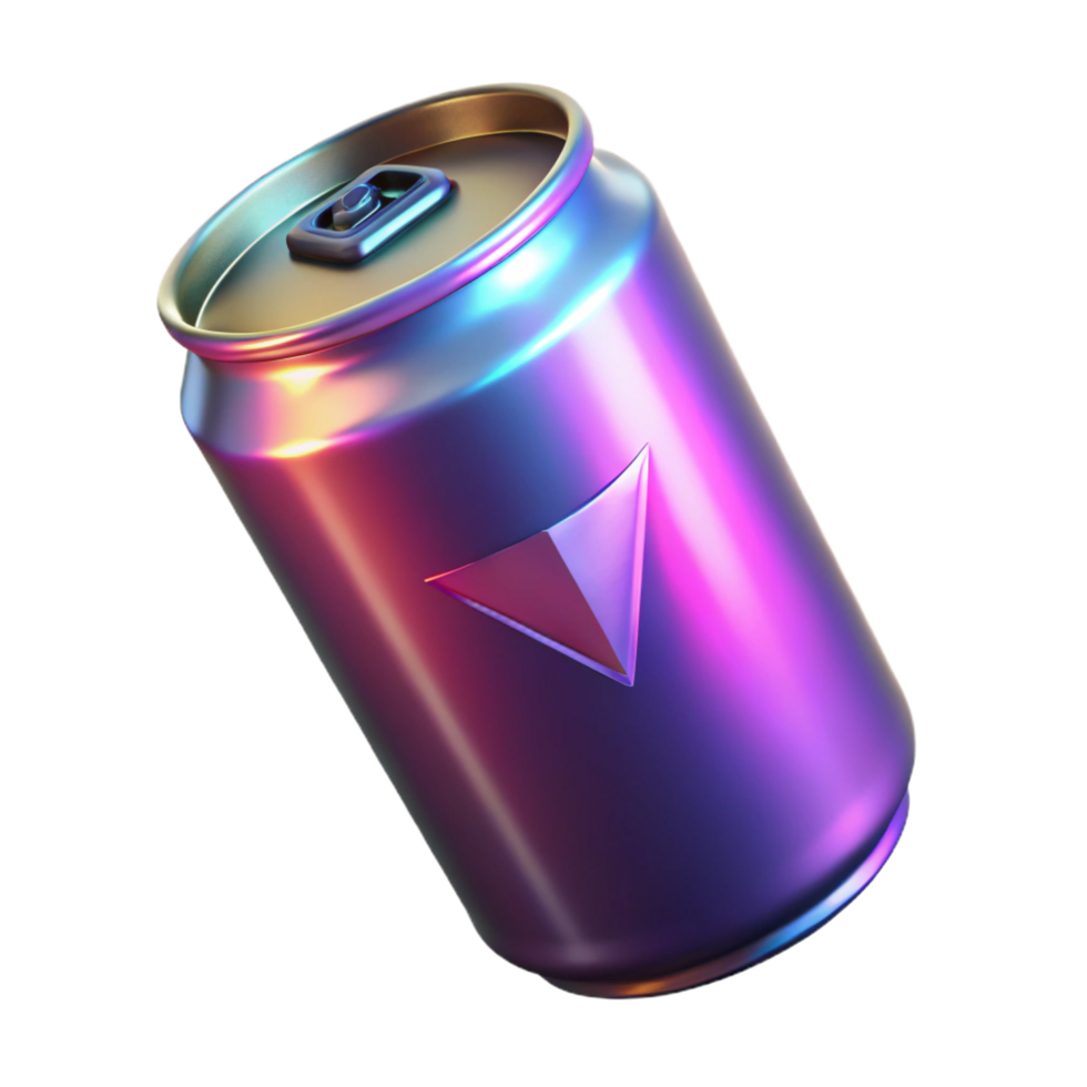 beautiful contemporary Cyberpunk energy drink can with holographic label and glowing liquid 4K png