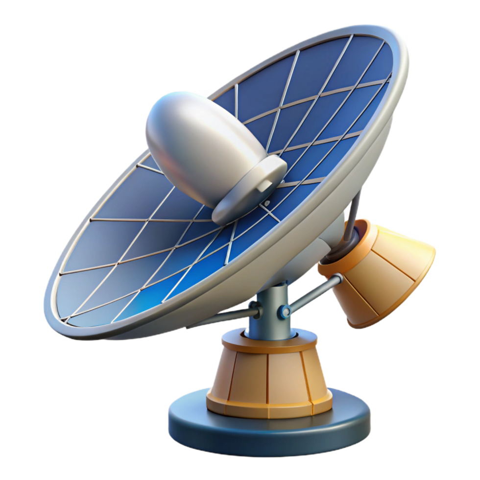 extraordinary artistic Advanced satellite dish with rotating antenna and solar panels professional png