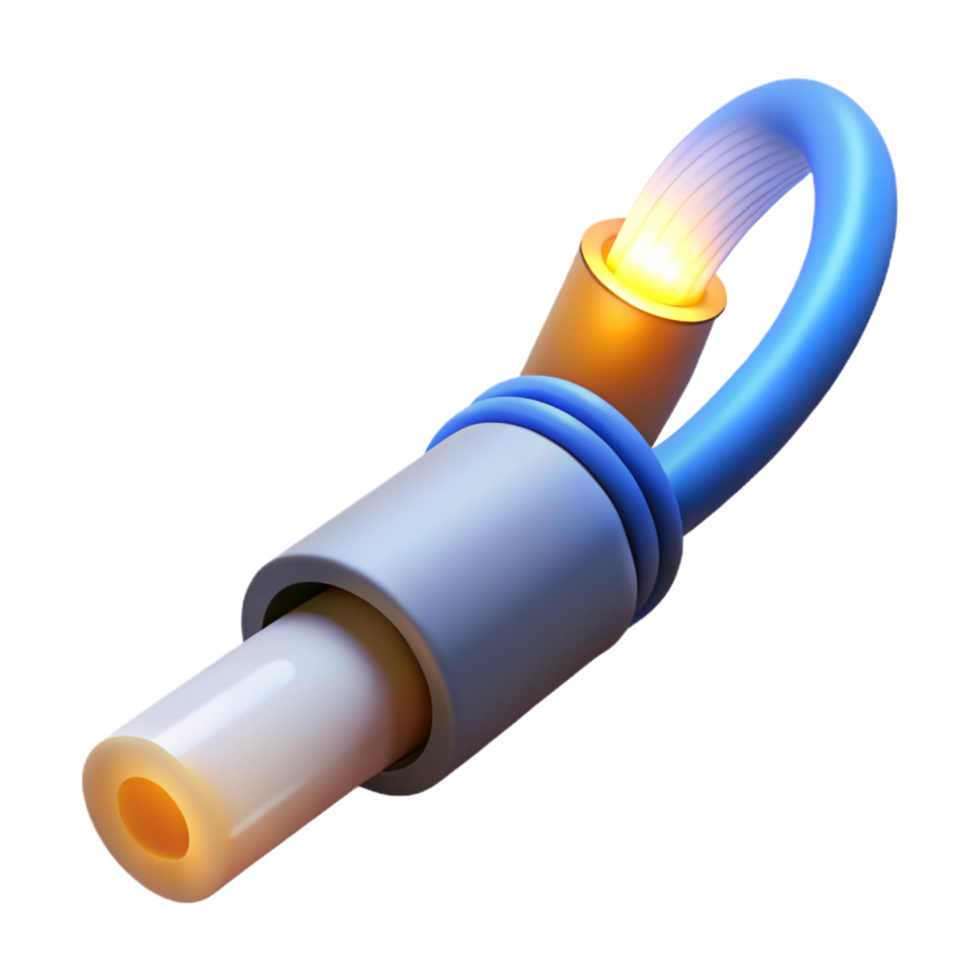 dramatic artistic Fiber optic cable with glowing end 4K png