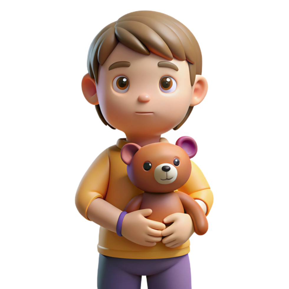extraordinary creative Pensive child holding a teddy bear, high quality png