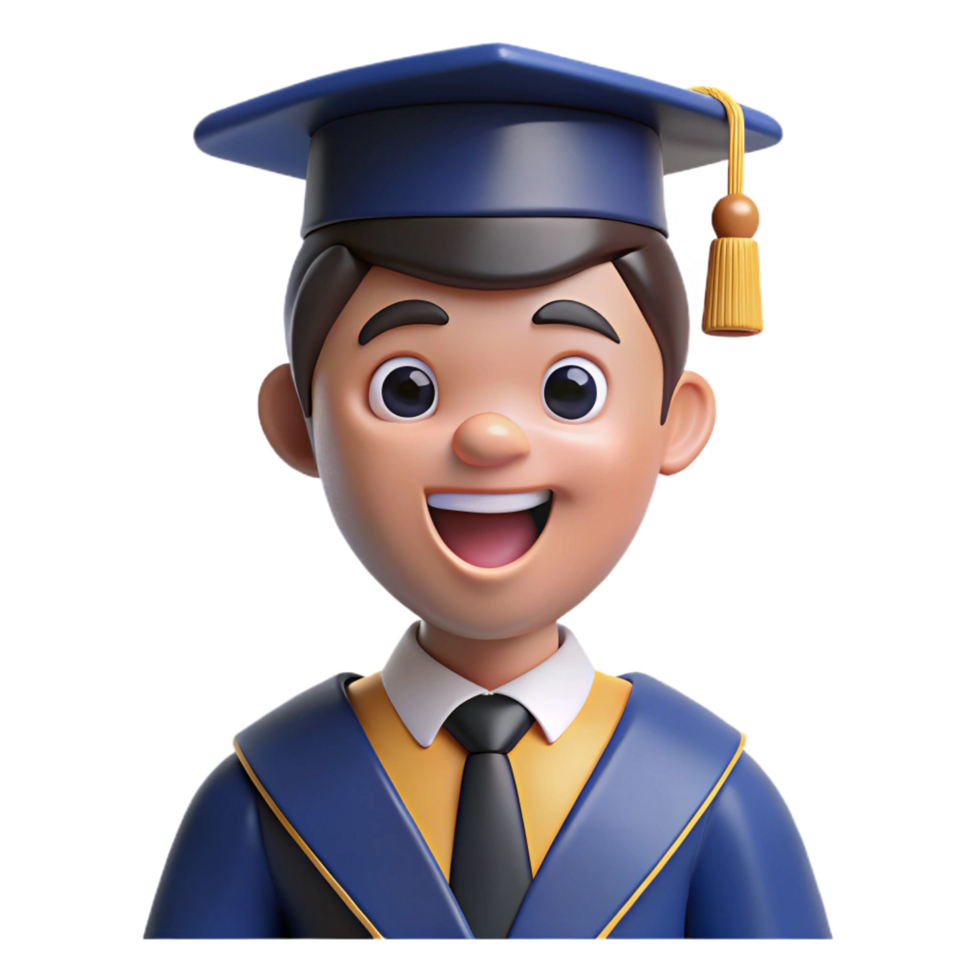 vibrant creative Happy graduate student wearing a cap and gown, high quality png