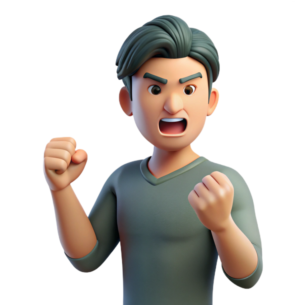 vibrant rustic Angry young man clenching his fist, 4K png