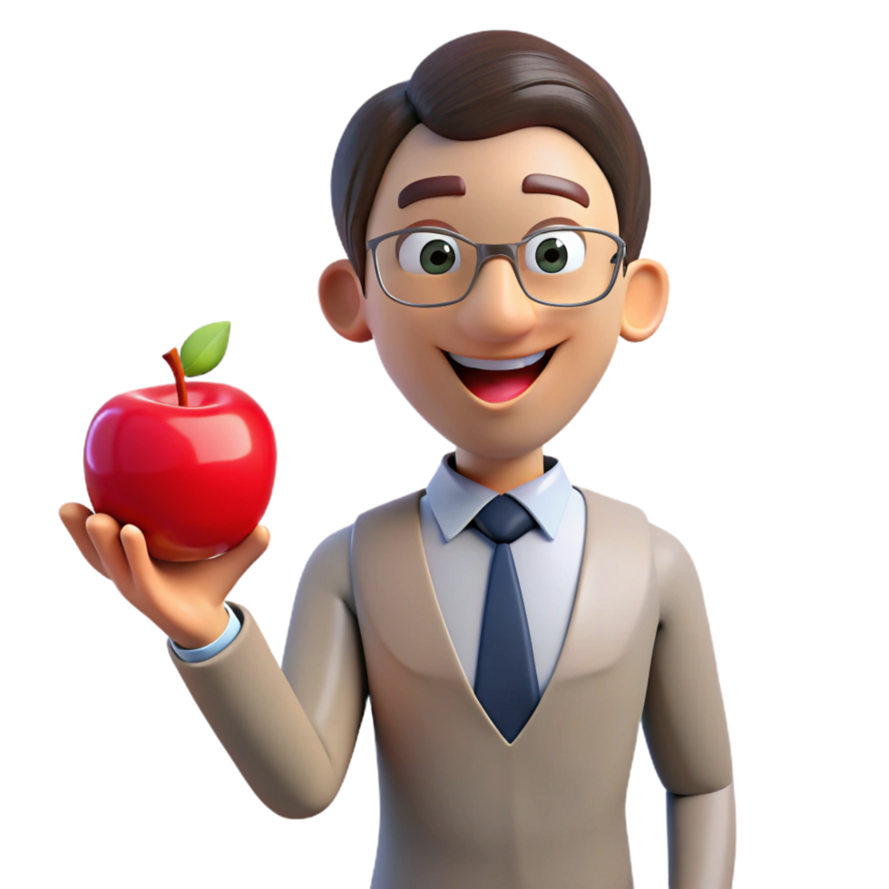 vibrant abstract Friendly teacher holding an apple, high resolution png