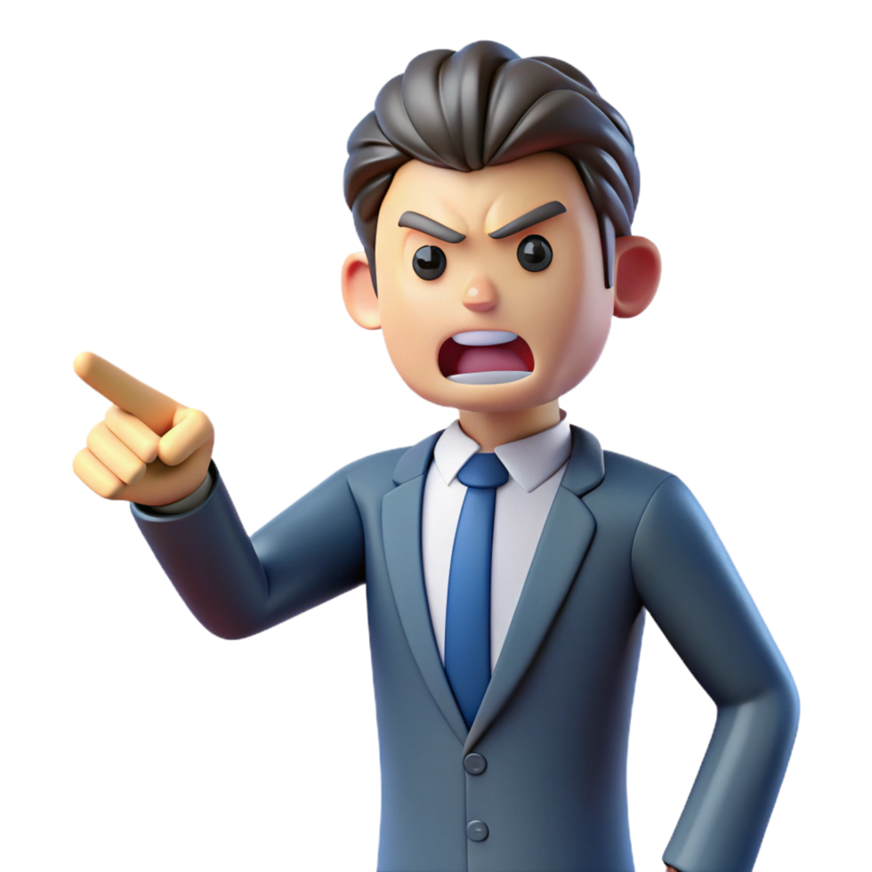 stunning artistic Angry businessman pointing his finger, 4K png