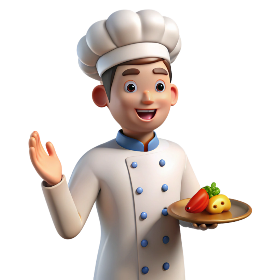 vibrant traditional Proud chef holding a plate of food, premium png