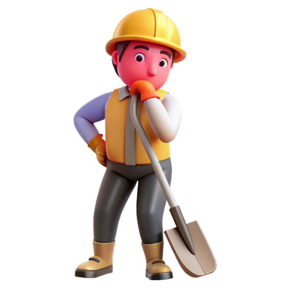 impressive abstract Tired construction worker leaning on a shovel, authentic png