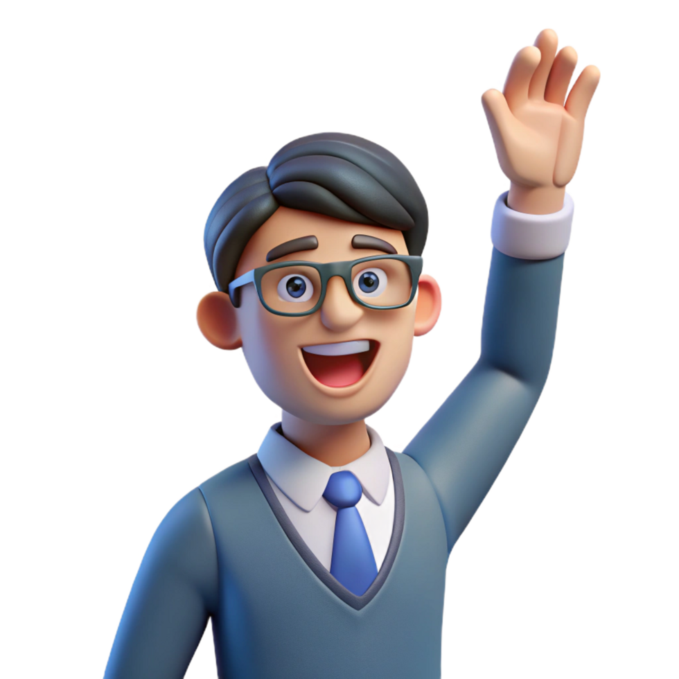 elegant vintage Excited teacher raising their hand, 4K png