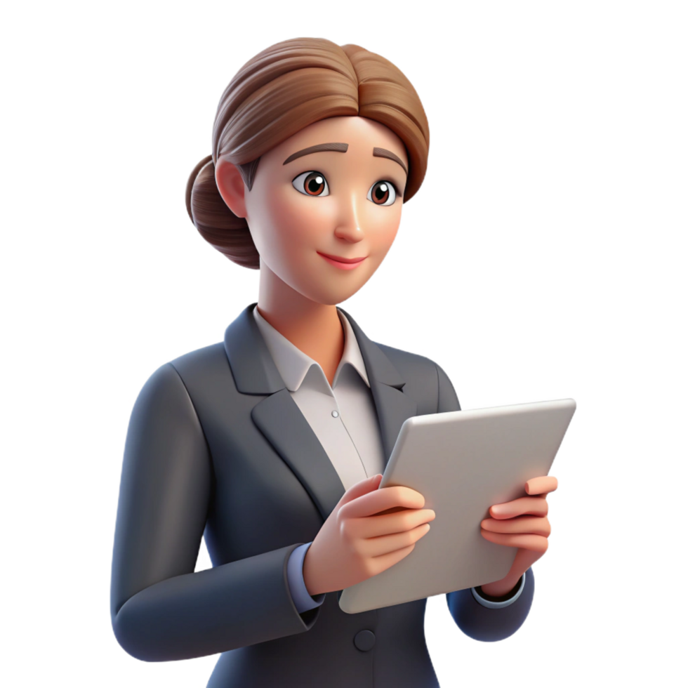 vibrant traditional Concentrated businesswoman using a tablet, high resolution png