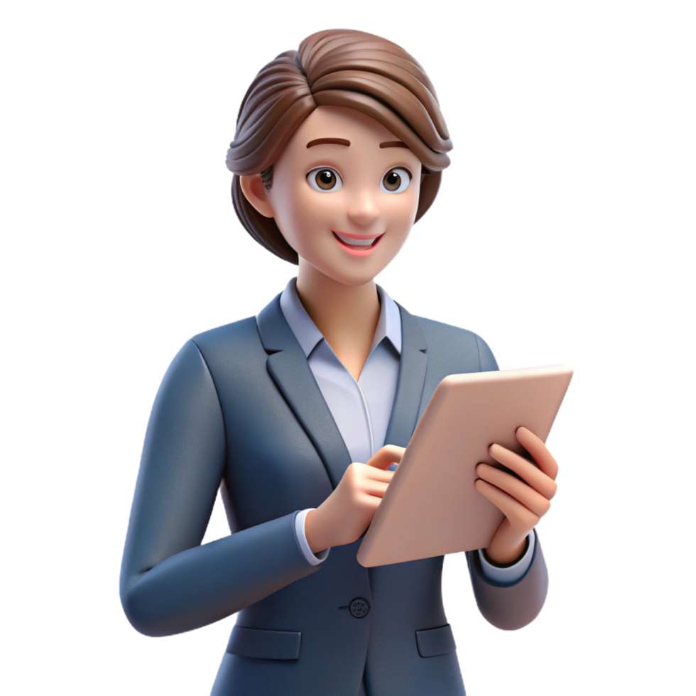 impressive artistic Concentrated businesswoman using a tablet, authentic png