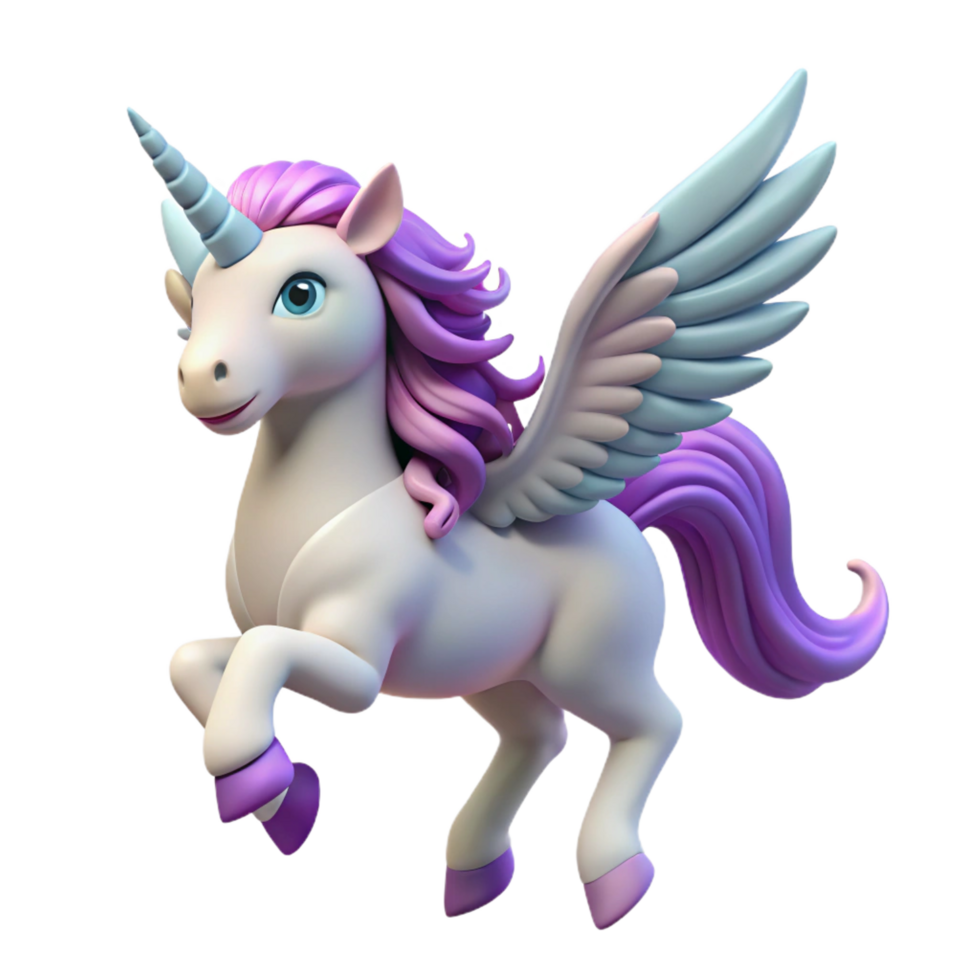 vibrant minimalist Winged unicorn, flowing mane, single spiraled horn 4K png