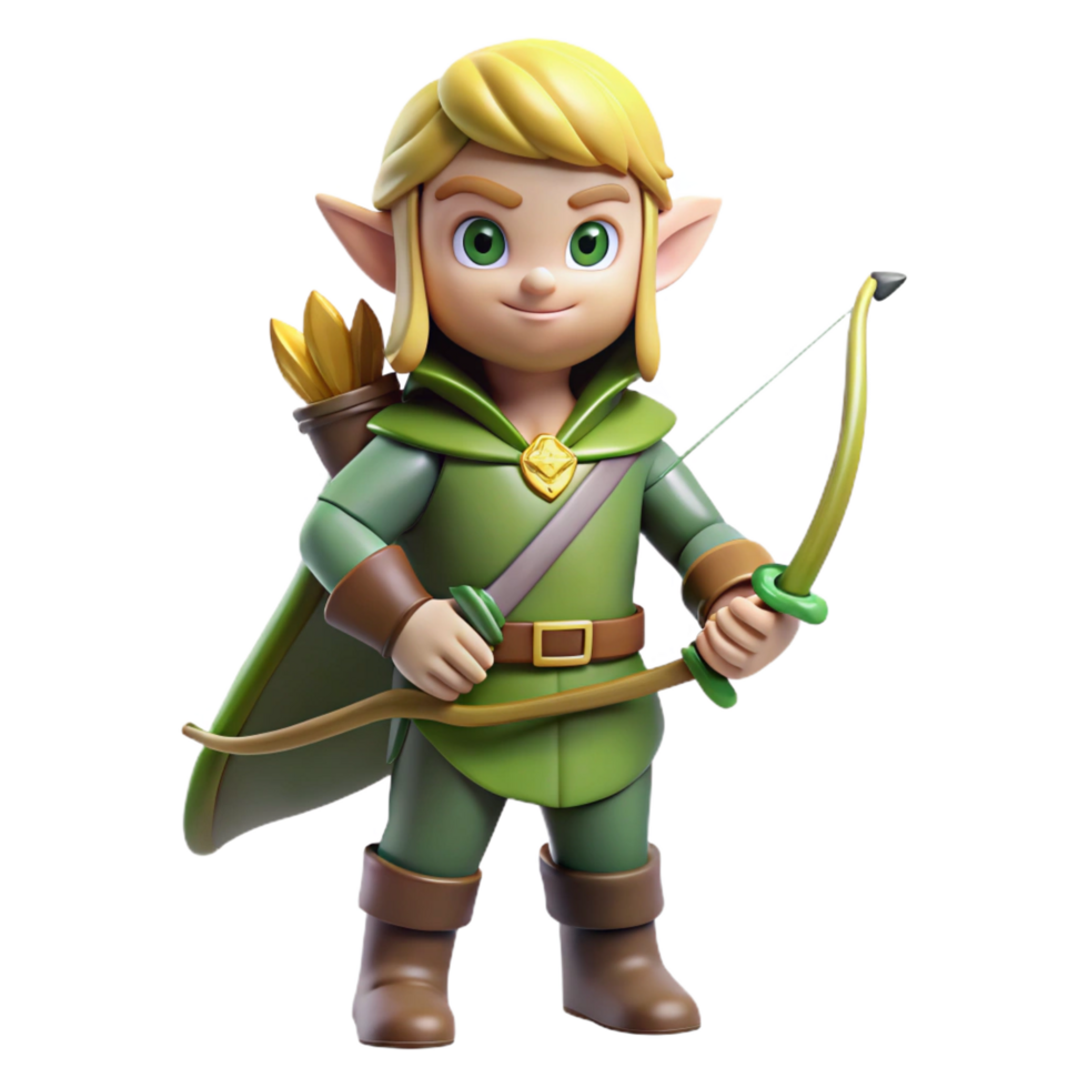 vibrant rustic Elf warrior, bow and arrow, pointed ears premium png
