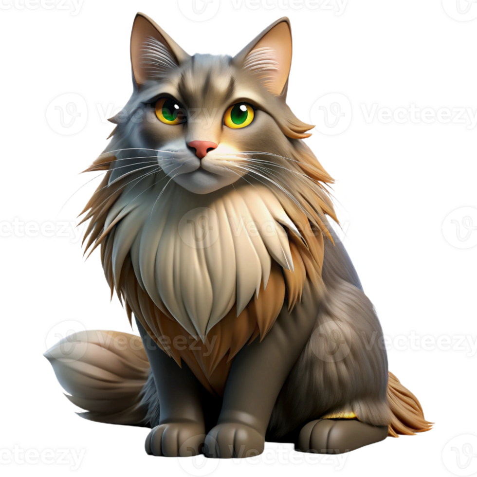serene artistic A Maine cat with long fur authentic png