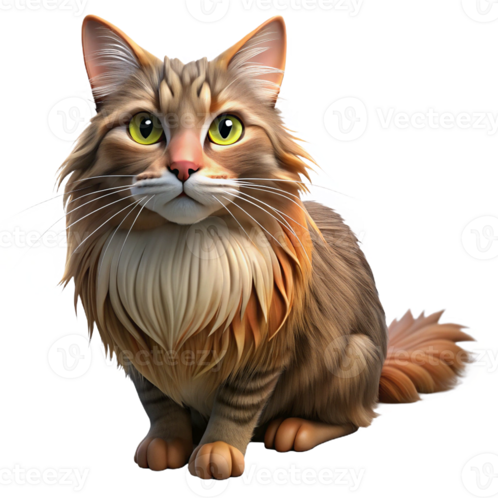 vibrant rustic A Maine cat with long fur original png