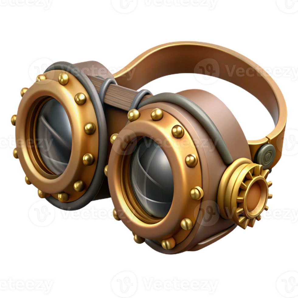 impressive classic Steampunk goggles with intricate brass gears and leather straps exclusive png