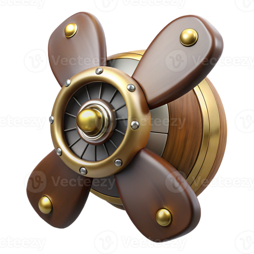 dramatic modern Steampunk airship propeller made of polished wood and brass premium png