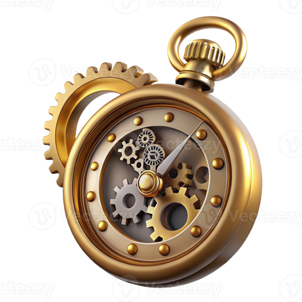extraordinary rustic Steampunk pocket watch with exposed gears and Roman numerals original png