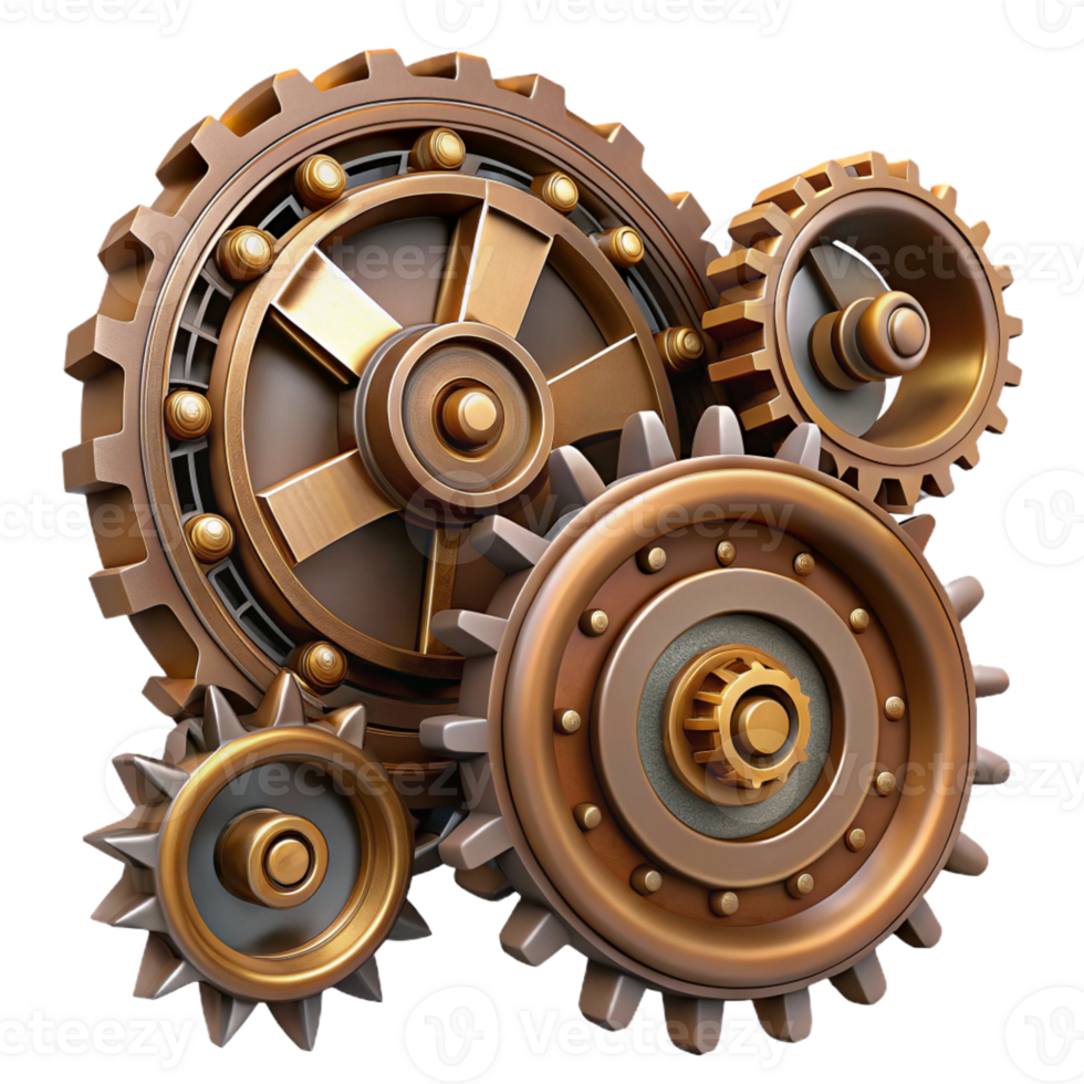elegant artistic Steampunk gear set with various sizes and intricate details exclusive png