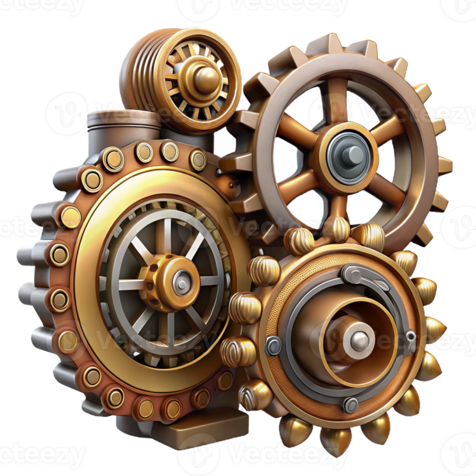 magnificent minimalist Steampunk gear set with various sizes and intricate details professional png
