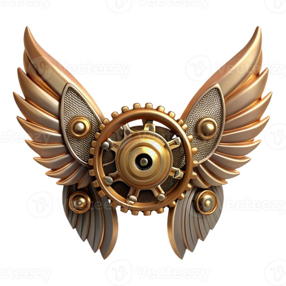 beautiful creative Steampunk wings made of gears, clockwork, and metal feathers professional png