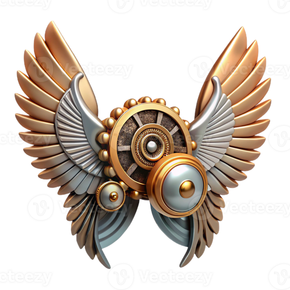 magnificent abstract Steampunk wings made of gears, clockwork, and metal feathers high resolution png